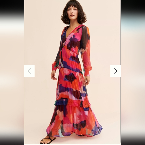 Anthropologie Dresses & Skirts - ANTHROPOLOGIE Women's The Marais Printed Tiered Maxi Dress Size Medium In Pink